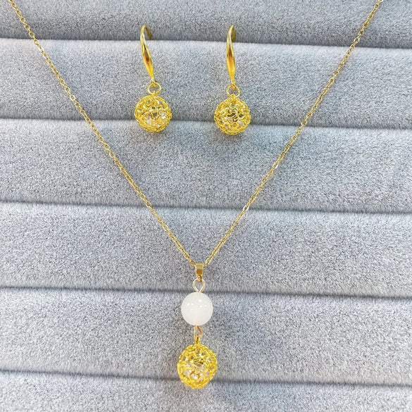 Elegant Glam Shiny Round 304 Stainless Steel Copper Plating Hollow Out Inlay Natural Stone Zircon 18K Gold Plated Women'S Jewelry Set