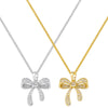 Copper 18K Gold Plated Elegant Vacation Sweet Inlay Bow Knot Zircon Pendant Necklace