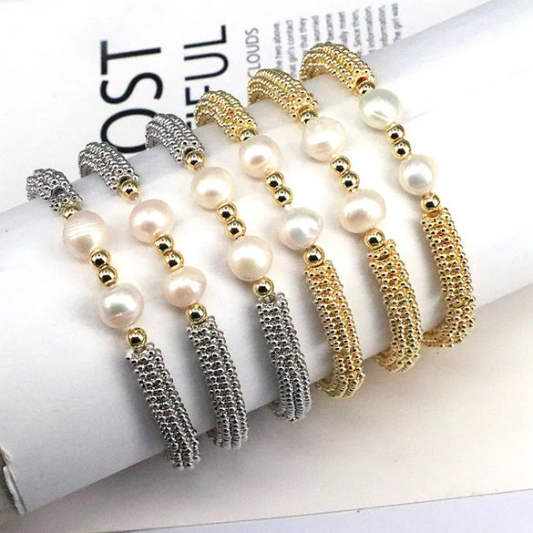 Copper 18K Gold Plated Elegant Vintage Style Simple Style Plating Inlay Round Artificial Pearls Bracelets