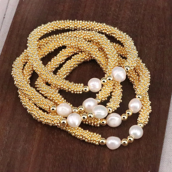 Copper 18K Gold Plated Elegant Vintage Style Simple Style Plating Inlay Round Artificial Pearls Bracelets