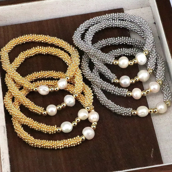 Copper 18K Gold Plated Elegant Vintage Style Simple Style Plating Inlay Round Artificial Pearls Bracelets