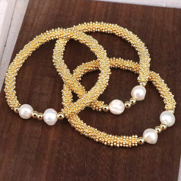 Copper 18K Gold Plated Elegant Vintage Style Simple Style Plating Inlay Round Artificial Pearls Bracelets