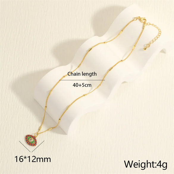 Copper 18K Gold Plated Enamel Inlay Devil'S Eye Zircon Pendant Necklace