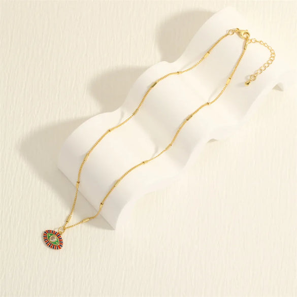 Copper 18K Gold Plated Enamel Inlay Devil'S Eye Zircon Pendant Necklace