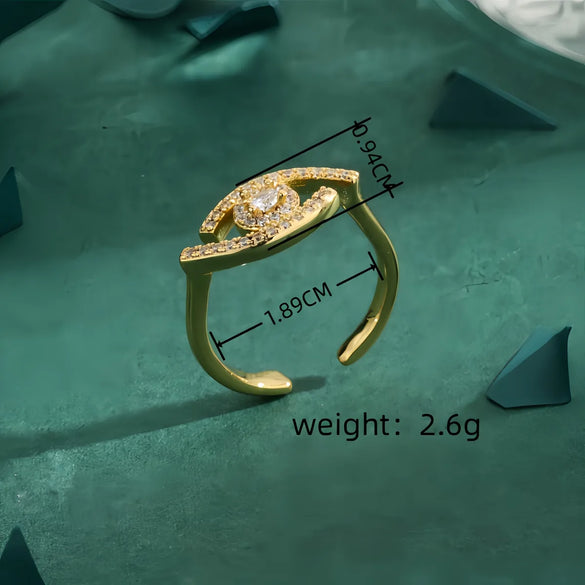 Copper 18K Gold Plated Hollow Out Inlay Eye Zircon Open Rings