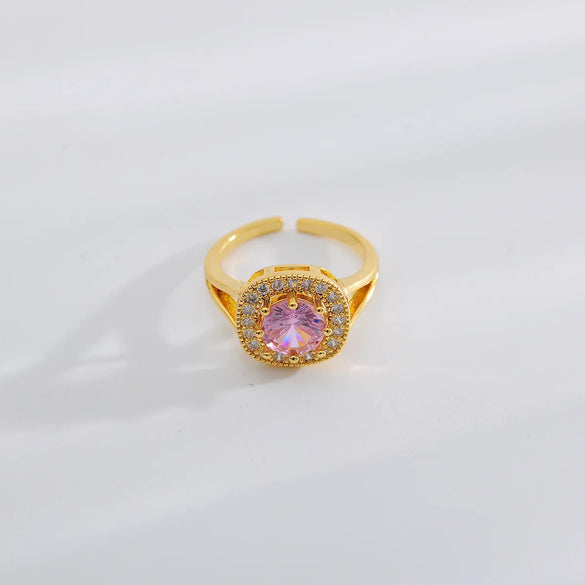 Copper 18K Gold Plated IG Style Simple Style Inlay Square Zircon Open Rings