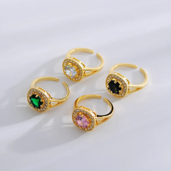 Copper 18K Gold Plated IG Style Simple Style Inlay Square Zircon Open Rings
