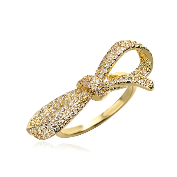 Copper 18K Gold Plated Inlay Bow Knot Zircon Open Rings
