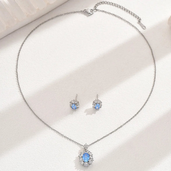 Copper 18K Gold Plated Inlay Geometric Zircon Earrings Necklace Jewelry Set