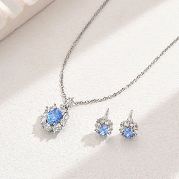 Copper 18K Gold Plated Inlay Geometric Zircon Earrings Necklace Jewelry Set