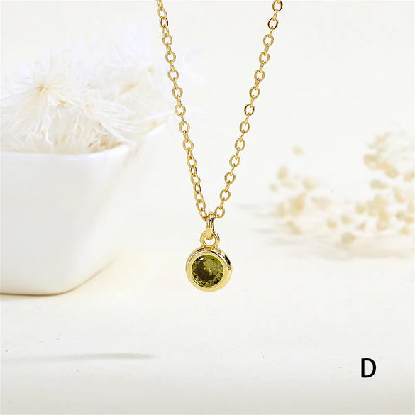 Copper 18K Gold Plated Inlay Round Zircon Pendant Necklace