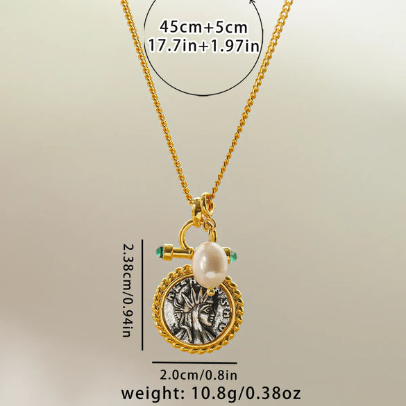 Copper 18K Gold Plated Inlay Sun Devil'S Eye Shell Freshwater Pearl Copper Zircon Pendant Necklace