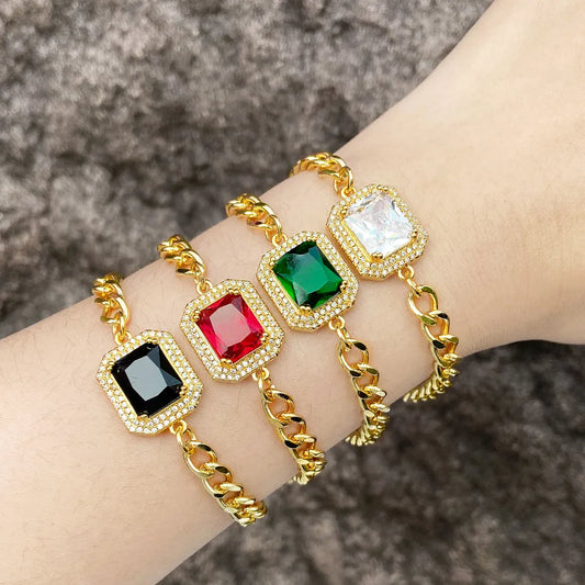 Copper 18K Gold Plated Modern Style Simple Style Plating Inlay Square Zircon Bracelets