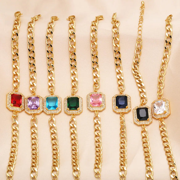Copper 18K Gold Plated Modern Style Simple Style Plating Inlay Square Zircon Bracelets