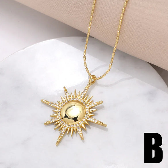 Copper 18K Gold Plated Modern Style Simple Style Plating Inlay Sun Moon Zircon Pendant Necklace