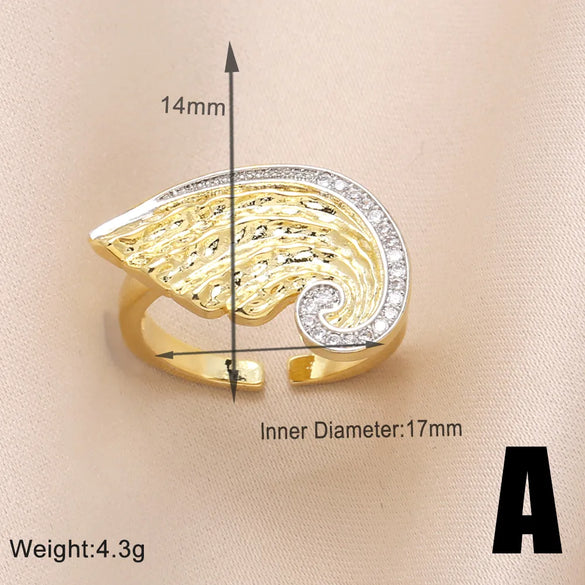Copper 18K Gold Plated Modern Style Simple Style Plating Inlay Water Droplets Wings Zircon Open Rings