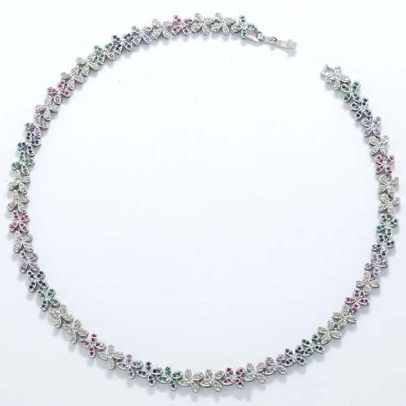 Copper 18K Gold Plated Plating Inlay Flower Petal Zircon Bracelets Necklace Jewelry Set