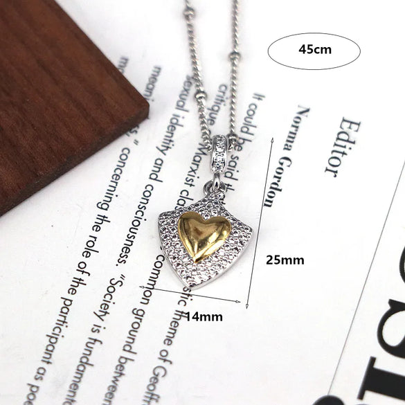 Copper 18K Gold Plated Plating Inlay Pentagram Moon Heart Shape Zircon Pendant Necklace