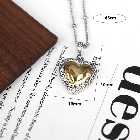Copper 18K Gold Plated Plating Inlay Pentagram Moon Heart Shape Zircon Pendant Necklace