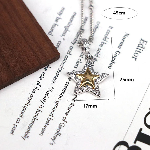 Copper 18K Gold Plated Plating Inlay Pentagram Moon Heart Shape Zircon Pendant Necklace