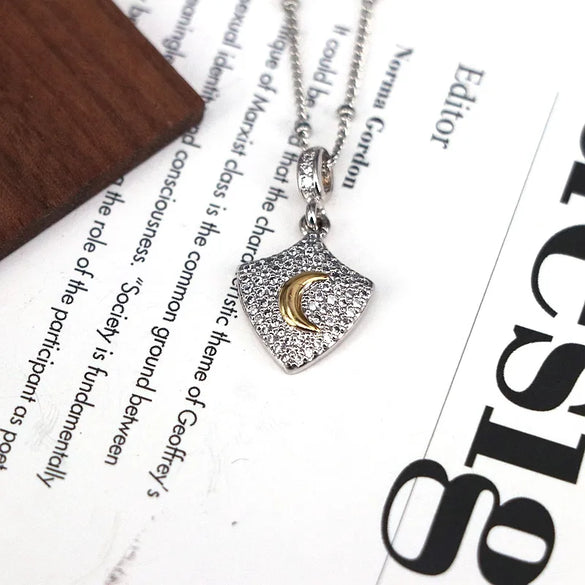 Copper 18K Gold Plated Plating Inlay Pentagram Moon Heart Shape Zircon Pendant Necklace