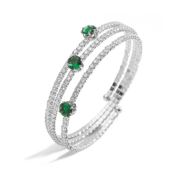 Copper 18K Gold Plated Plating Inlay Square Rhombus Zircon Bangle