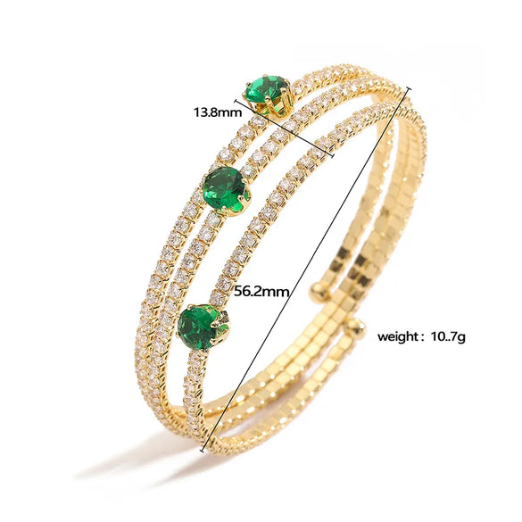 Copper 18K Gold Plated Plating Inlay Square Rhombus Zircon Bangle