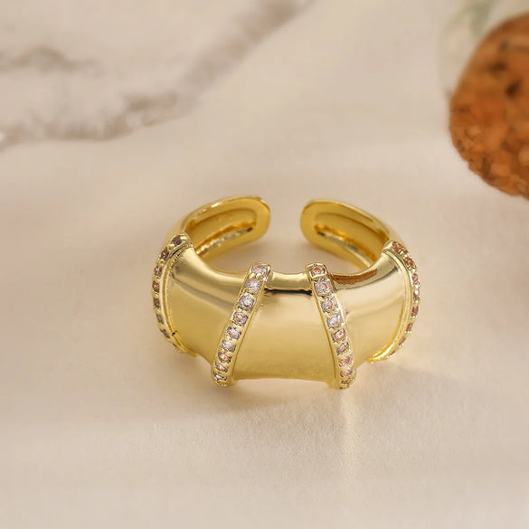 Copper 18K Gold Plated Retro Simple Style Inlay Geometric Zircon Open Rings