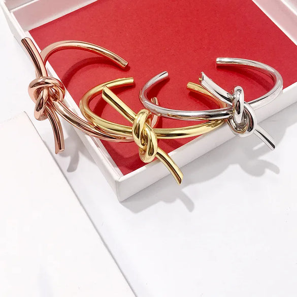 Copper 18K Gold Plated Simple Style Commute Knot Bangle