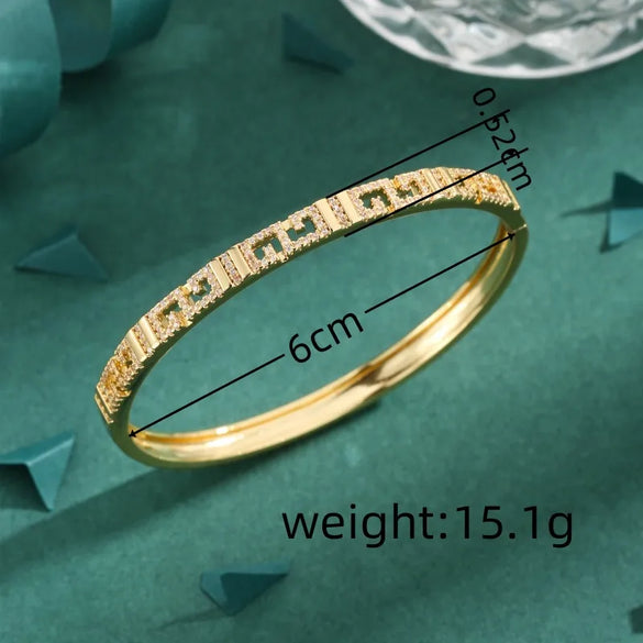Copper 18K Gold Plated Simple Style Inlay Geometric Zircon Bangle