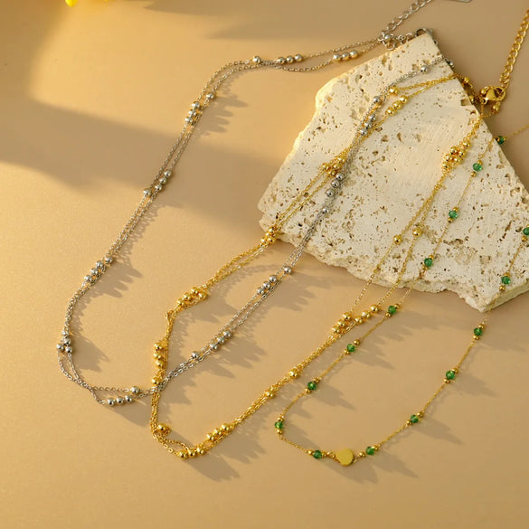 Copper 18K Gold Plated White Gold Plated Chain Inlay Shell Crystal Double Layer Necklaces