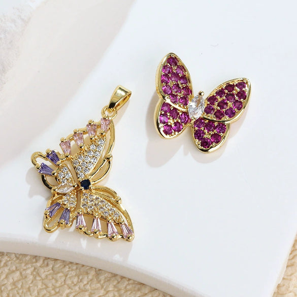 Copper Animal Butterfly Purple Colored Diamond Zircon Electroplated Women's Necklace And Earrings Pendant Accessories