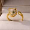 Copper Animal Leopard Head Open Ring Electroplated With Colorful Zircon Microinlay