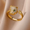 Copper Animal Leopard Head Open Ring Electroplated With Colorful Zircon Microinlay