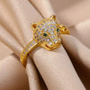 Copper Animal Leopard Head Open Ring Electroplated With Colorful Zircon Microinlay