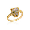 Copper Animal Leopard Head Open Ring Electroplated With Colorful Zircon Microinlay