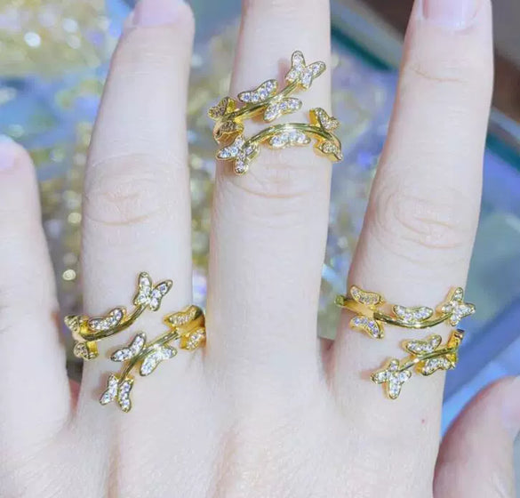 Copper Animal Ring With Micro Inlaid Zircon Snake Shaped Butterfly And Peacock Design Micro Inlaid Jewelry