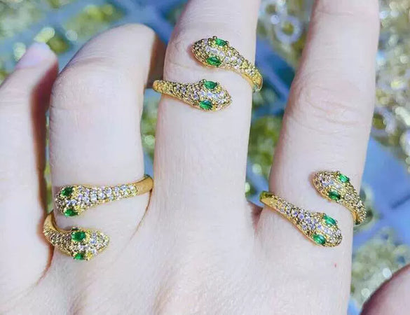 Copper Animal Ring With Micro Inlaid Zircon Snake Shaped Butterfly And Peacock Design Micro Inlaid Jewelry