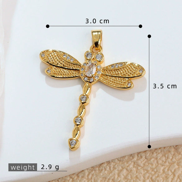 Copper Animal Zodiac Microinlaid 18K Goldplated Jewelry Dragonfly Pendant For Women