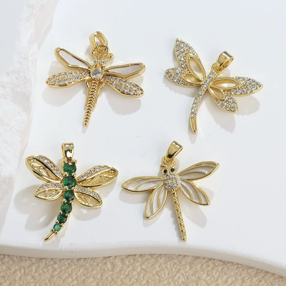 Copper Animal Zodiac Microinlaid 18K Goldplated Jewelry Dragonfly Pendant For Women