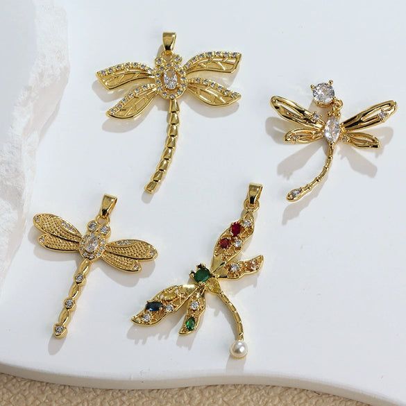 Copper Animal Zodiac Microinlaid 18K Goldplated Jewelry Dragonfly Pendant For Women