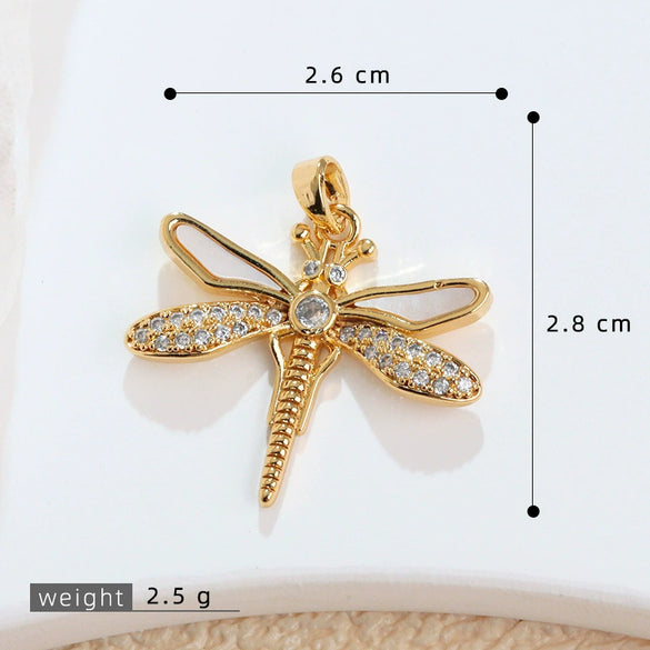 Copper Animal Zodiac Microinlaid 18K Goldplated Jewelry Dragonfly Pendant For Women