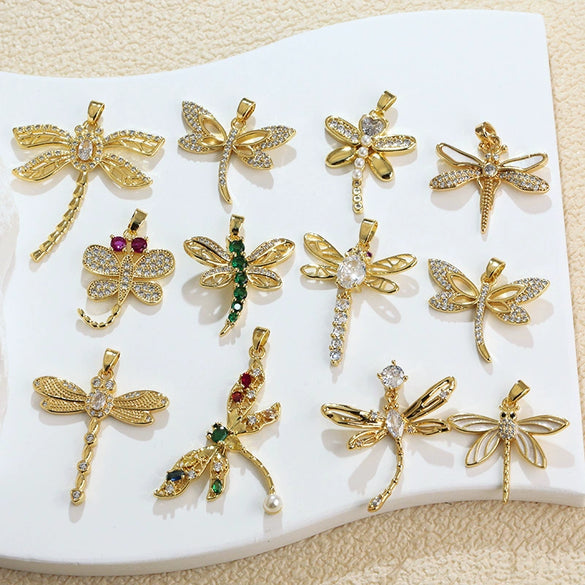 Copper Animal Zodiac Microinlaid 18K Goldplated Jewelry Dragonfly Pendant For Women