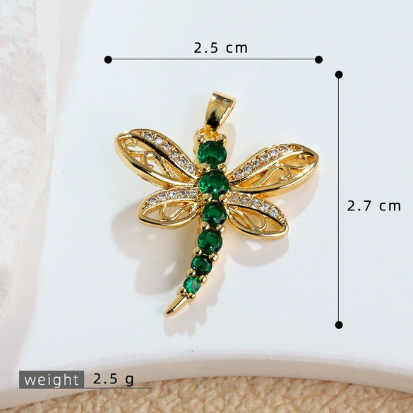 Copper Animal Zodiac Microinlaid 18K Goldplated Jewelry Dragonfly Pendant For Women