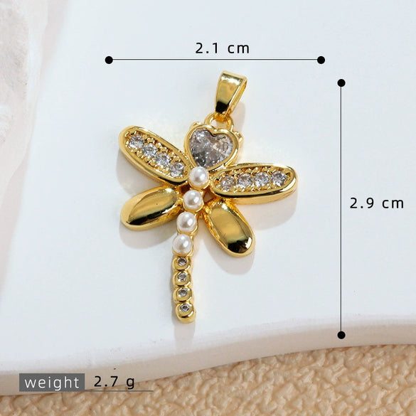 Copper Animal Zodiac Microinlaid 18K Goldplated Jewelry Dragonfly Pendant For Women