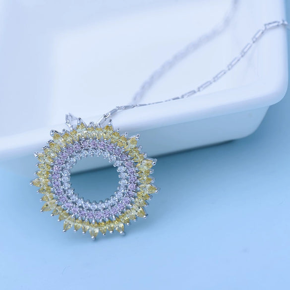 Copper Bamboo Chain Necklace With Zircon Inlaid Geometric Pendant Fashion Jewelry For Women Wholesale