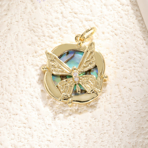 Copper Bee Butterfly Dragonfly Owl Dripping Oil Style Necklace Pendant Diy Accessories With Zircon Abalone Shellfish White Shellfish