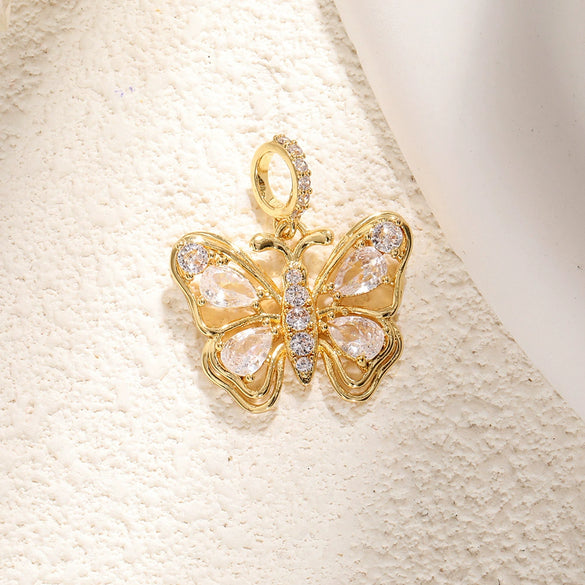 Copper Bee Butterfly Dragonfly Owl Dripping Oil Style Necklace Pendant Diy Accessories With Zircon Abalone Shellfish White Shellfish