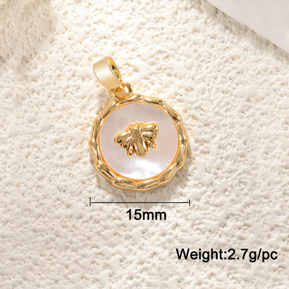 Copper Bee Butterfly Dragonfly Owl Dripping Oil Style Necklace Pendant Diy Accessories With Zircon Abalone Shellfish White Shellfish