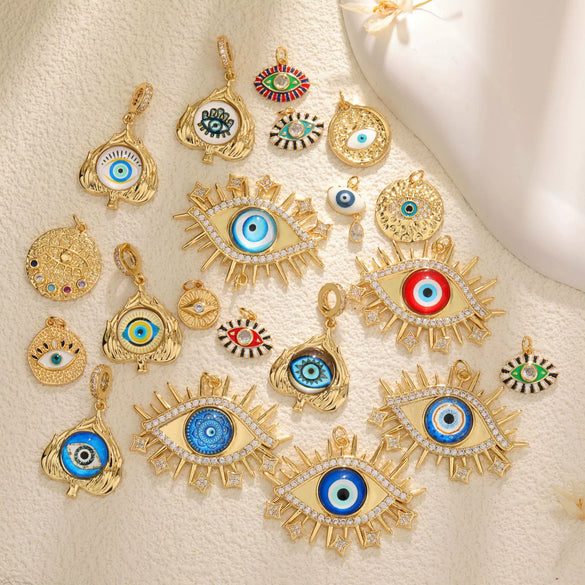 Copper Blue Eyes And Devil's Eye Inlay Jewelry Pendant And Bracelet Set